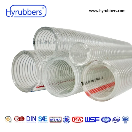 Tubo flessibile in PVC rinforzato con filo di acciaio.  Tubo in PVC trasparente e trasparente